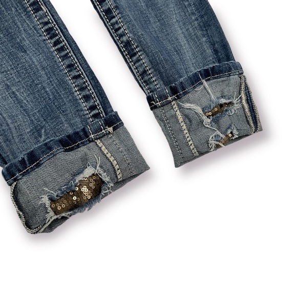 Miss Me Cuffed Skinny Flap Pocket Sequin Detail Distressed Jeans Sz 27 - Picture 3 of 12
